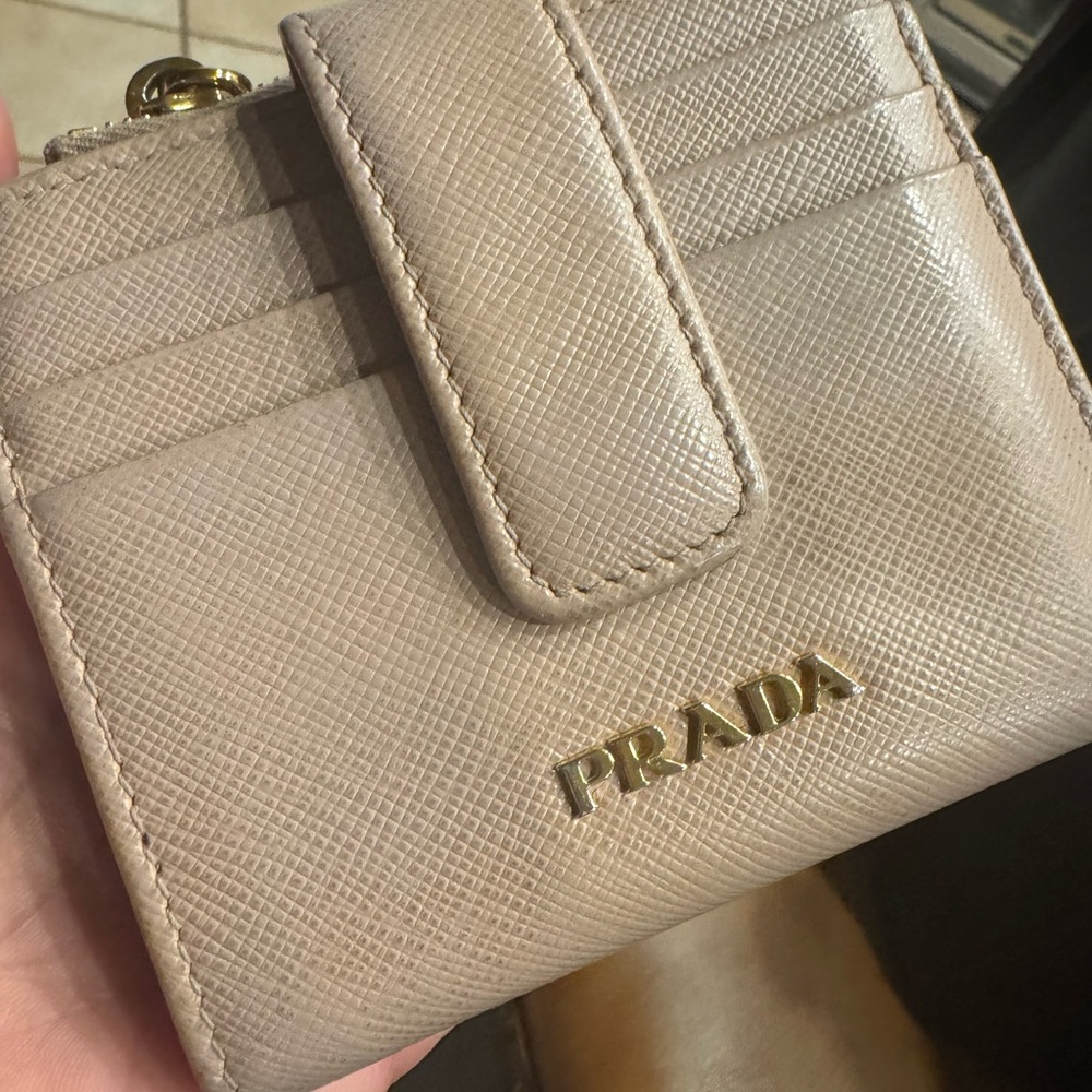 Prada Tan Saffiano Leather Wallet Compact Card Holder